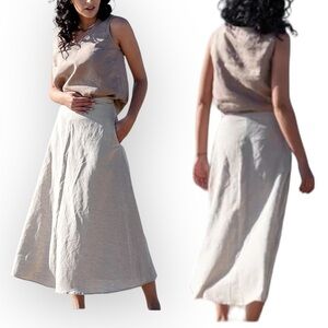 Charter Club Linen Drop Waist Maxi Skirt Neutral Tan Women’s Size 8 BALL…